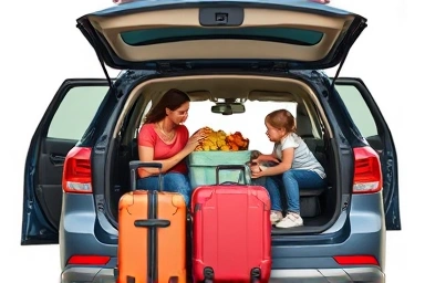 Family preparing for a joyful holiday road trip.