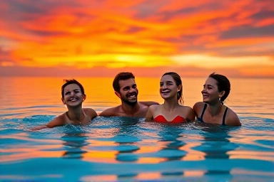 Family enjoying a luxurious infinity pool.