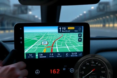 Navigation screen showing real-time traffic and CCTV route guidance.