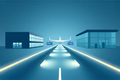 Symbolic pathway connecting two modern airport terminals