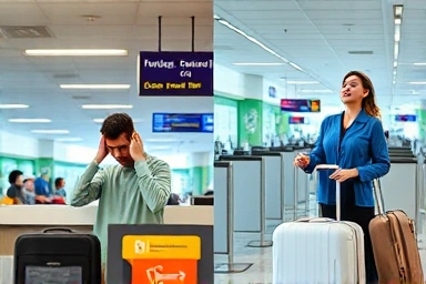 Contrast: stressed vs. relaxed traveler due to Jin Air baggage rules