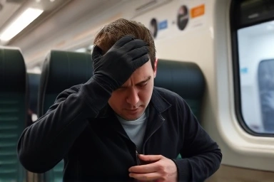 Person searching for lost item on KTX train.