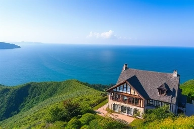 Panoramic ocean view from Namhae German Village pension