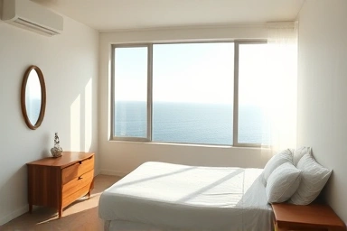 Cozy room with ocean view, ideal for a peaceful solo retreat.