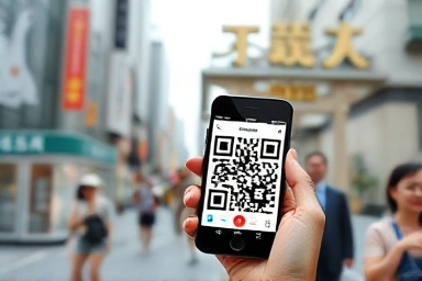 Traveler using QR code for seamless access in Osaka.