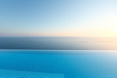 Serene infinity pool overlooking ocean at sunrise.