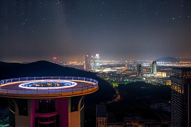 Pohang Spacewalk at night, illuminated cityscape