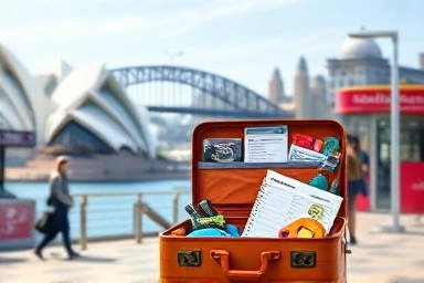 Smart Sydney travel planning with budget and suitcase.