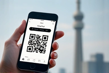 Smartphone with QR code voucher for Tokyo Skytree booking.