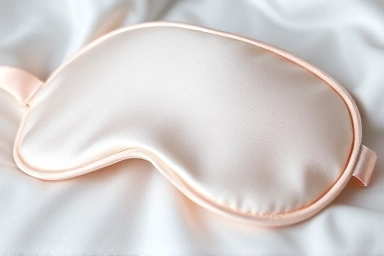 Close-up of a luxurious silk sleep mask with perfect light-blocking design.