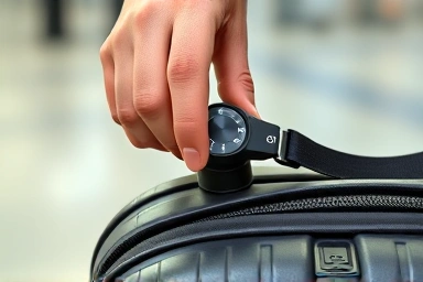 Close-up of hand setting TSA luggage lock combination.