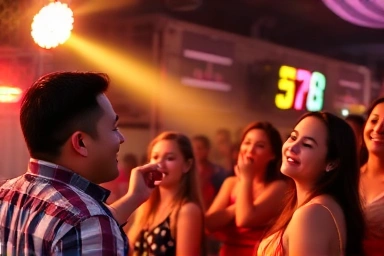 Energetic DJ hosting a fun disco pang pang ride.