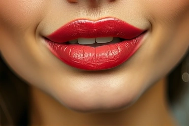 Young woman's lips with glossy, vibrant tint