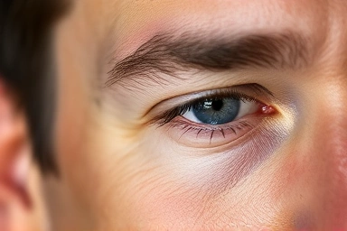 Confident man's healthy eye area, resolved skin concerns.