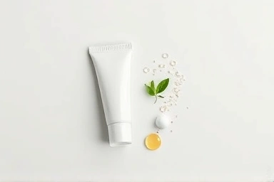 Modern eye cream, key ingredients, scientific and natural care.