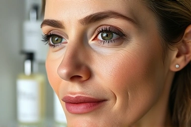 40s woman with subtle wrinkles, natural skincare, skin rejuvenation