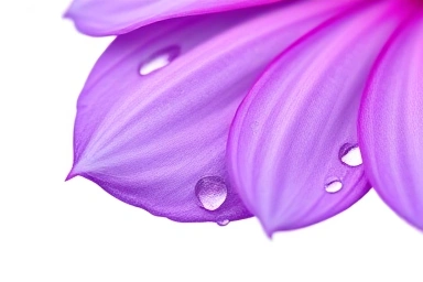Purple bakuchiol flower petal with dew drops, symbolizing natural skincare.