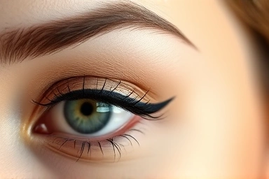 Perfectly drawn eyeliner wing on a woman's eye