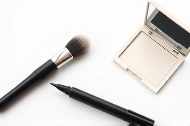 Eyeliner pen, brush, and mirror for makeup