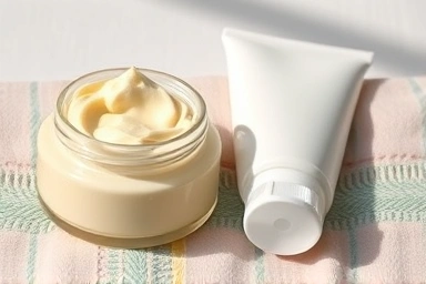 Luxurious body butter and cream textures side-by-side.