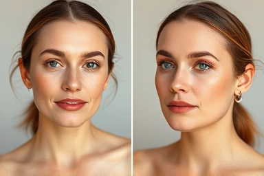 Before and after skin transformation with body oil.