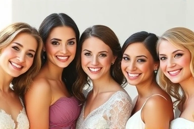 Brides with diverse, enhanced makeup styles.