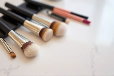 Elegant makeup tools and products symbolizing artistry.