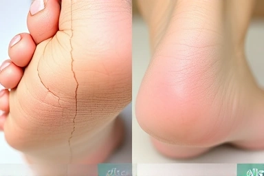 Before and after of cracked heel treatment, showing smooth, hydrated skin.