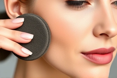 Woman applying cushion foundation for flawless makeup touch-up.