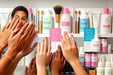 Hands reaching for beauty products, value, quality, affordability