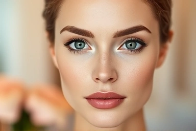 Woman with bright eyes, confident smile, subtle makeup