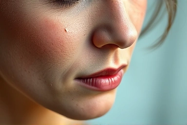 Dry, flaky skin texture close-up, woman's face