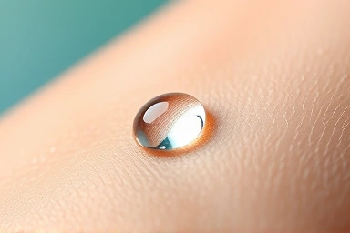 Dewy, hydrated skin surface with water droplet