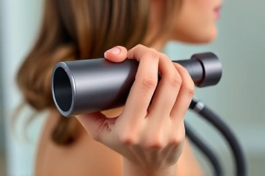 Close-up of Dyson Airwrap attachment, elegant beauty tech.