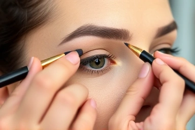 Makeup artist creating symmetrical eyebrows