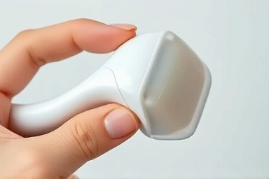 Close-up of ergonomic face roller stick with cooling effect