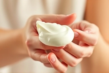 Hands absorbing smooth hand cream, showing healthy skin.