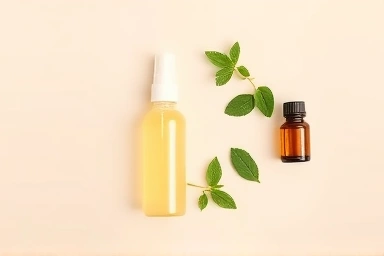 Natural foot spray ingredients and elegant bottle.