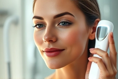 Woman using a futuristic skincare device for better absorption.