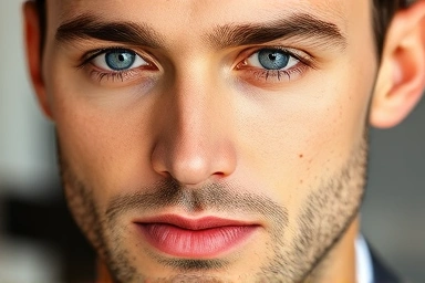 Close-up of groom's flawless, natural makeup