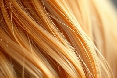 Macro view of healthy hair strands with symbolic natural and scientific elements.