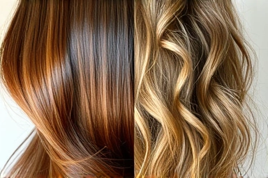 Healthy vs. damaged hair comparison, time impact on hair treatment.