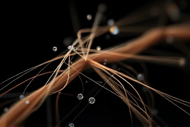 Hair strand absorbing nutrients, deep hair repair concept.