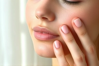 Woman applying calming cream for post-treatment skin recovery.