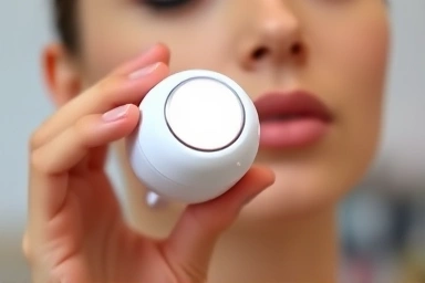 Sleek facial lifting device emitting soft glow