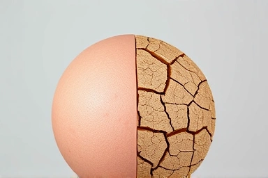 Symbolic representation of LED mask benefits versus potential side effects.