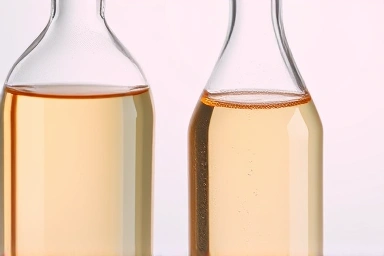 Collagen supplement liquid in elegant glass bottles.