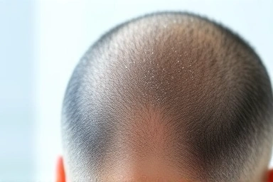 Healthy male scalp with refreshing cooling mist.