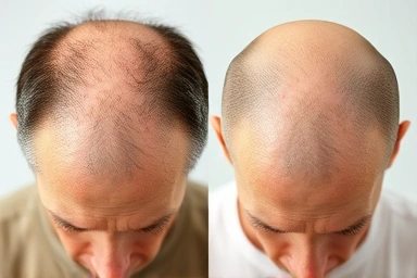 Before and after of scalp health: irritated vs. cool and clear.