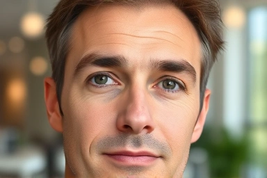 Man with neatly groomed eyebrows, confident expression